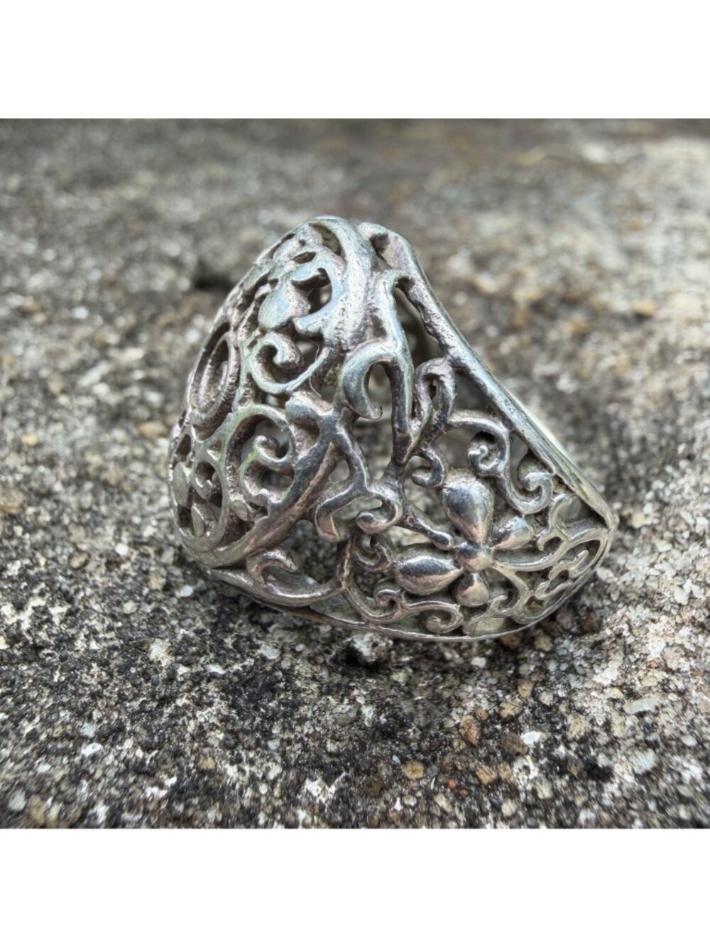 Sterling Silver 6.5 Butterfly Spiral Openwork Dome Statement Ring Boho Vintage - Picture 16 of 16
